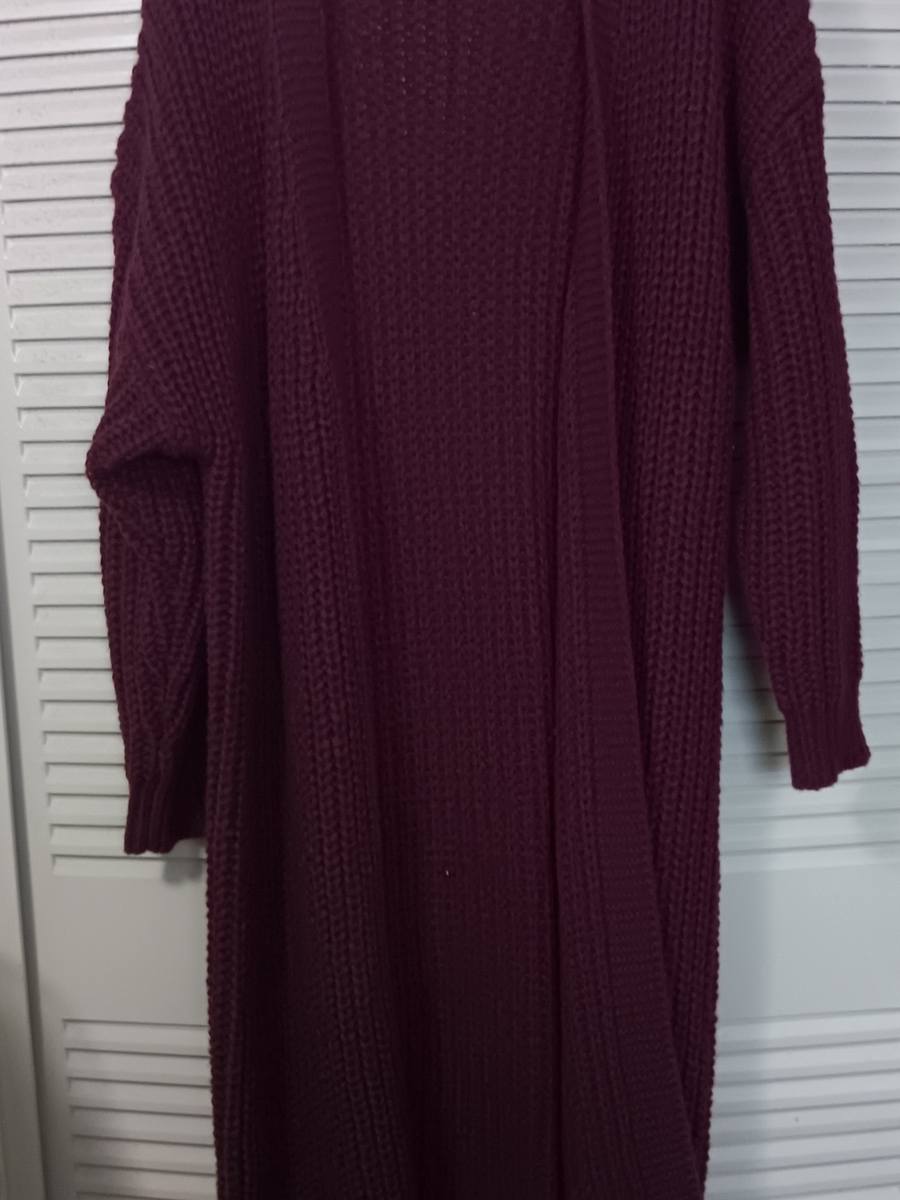 Long Open-Front Chunky Knit Sweater Cardigan - Burgundy